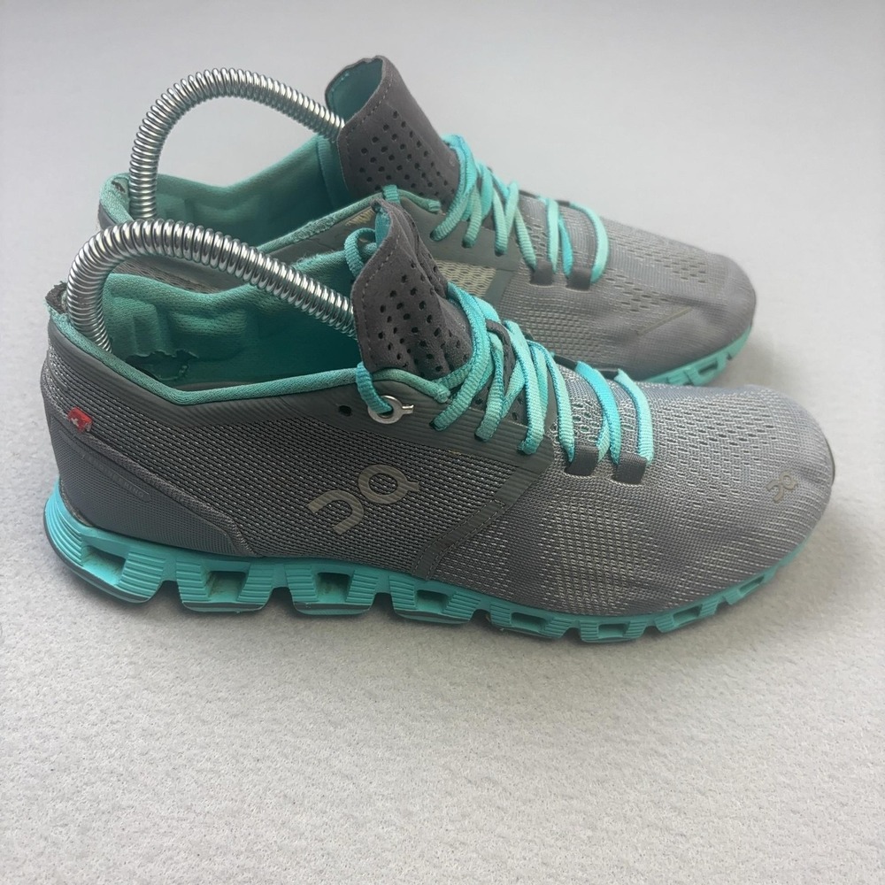 On Cloud Shoes Womens Size 7 Gray Teal Running Sneakers Low Top Athletic